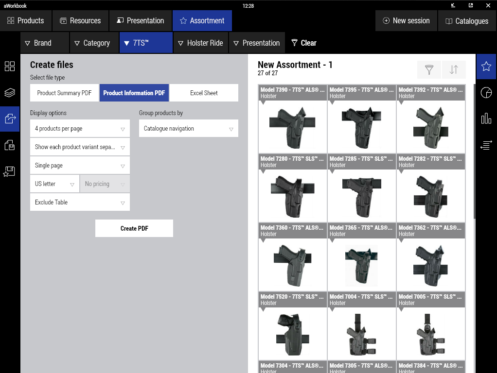 Safariland® E-Catalog assortment builder screenshot