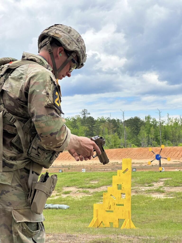 M17 Red Dot equipped pistol on the range with U.S. Army soldier. 