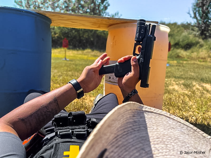 Performing a mag change with a Glock 17.