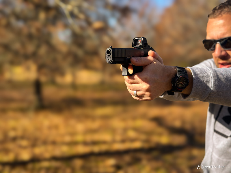 Shooting the Glock 45 with red dot sight.