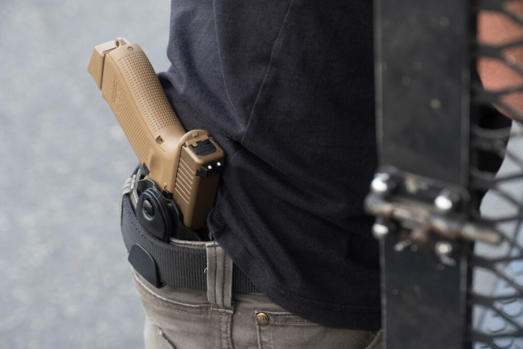 handgun holstered in a Safariland IWB holster