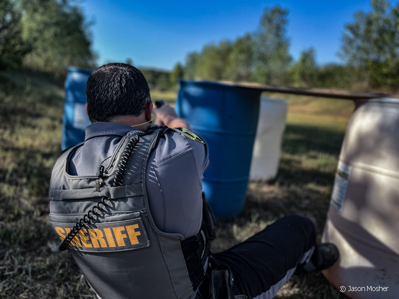 Sheriff's Deputy training on the range. 