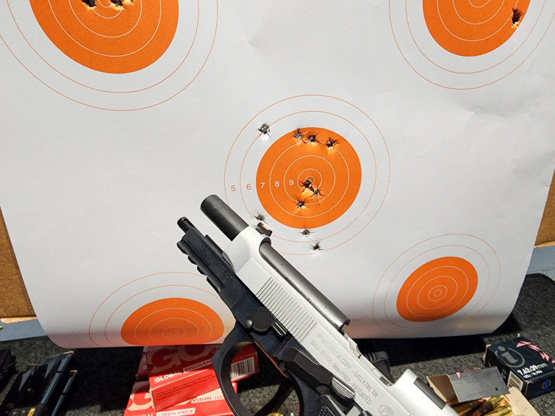 Target showing shot group from Beretta 92XI SAO handgun