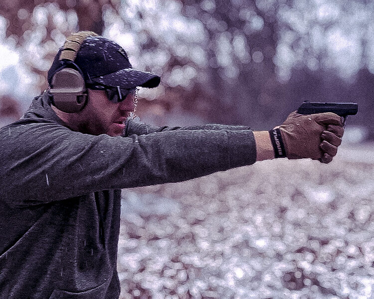 Shooting a .380 handgun.