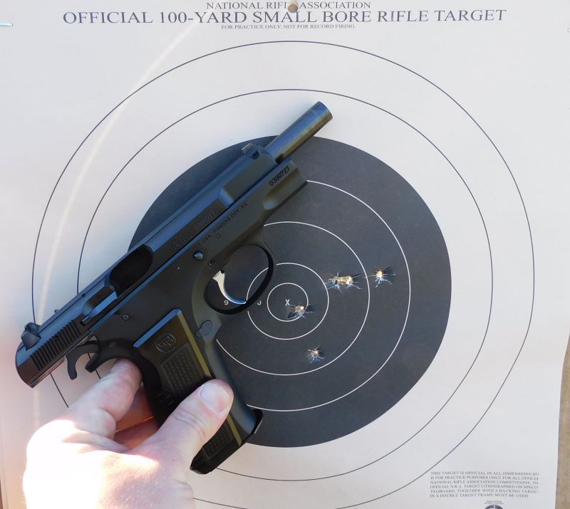 shot group on paper target with CZ 75 B Retro handgun