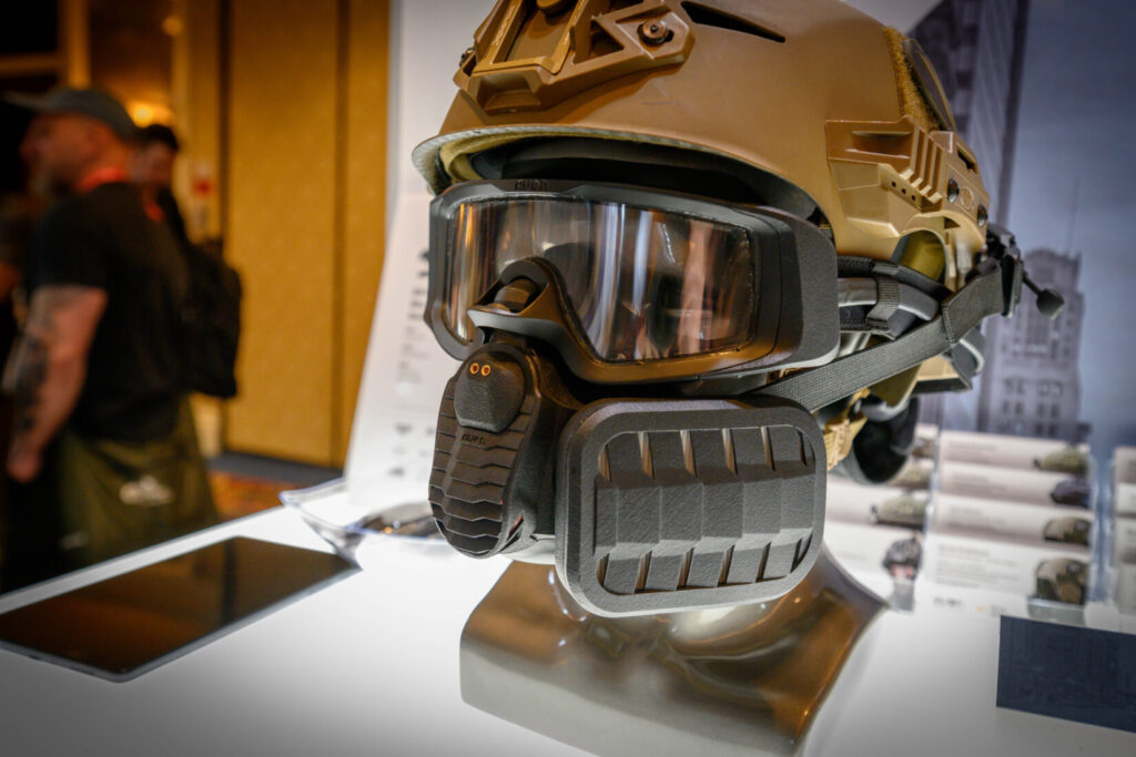 Avon Protection had their MiTR Mask and Goggles rigged to a helmet which should help with a rapidly growing threat.