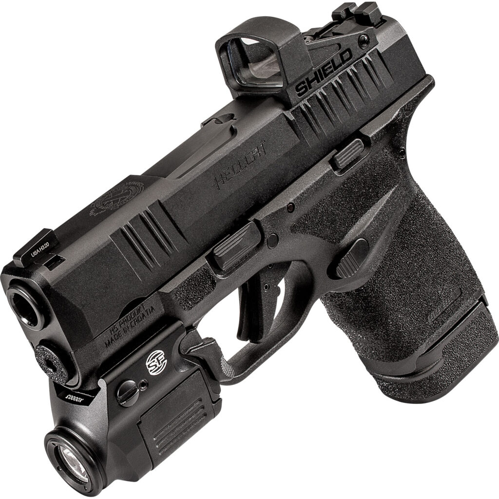 Springfield Hellcat Accessories featured image. Shield red dot, Surefire Weaponlight
