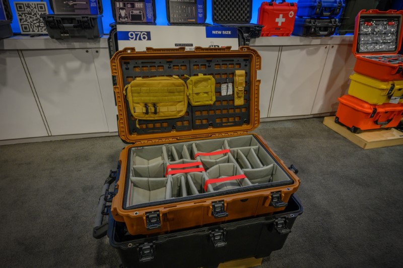 Nanuk 962 gun storage Case with upcoming MOLLE lid organizer on display at SHOT Show 2024.