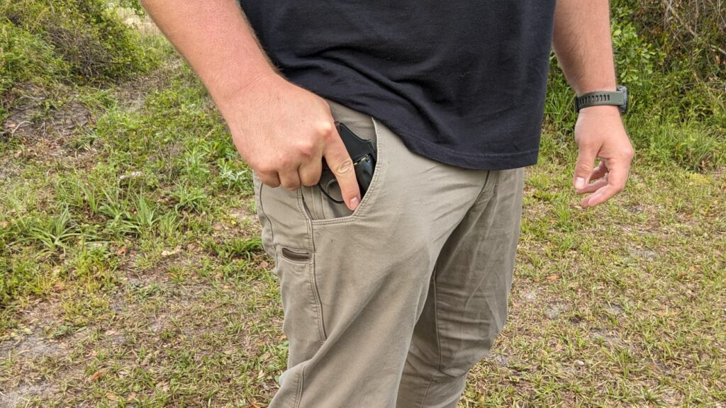 drawing or holstering a pocket pistol