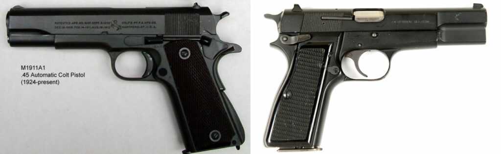 Colt 1911 and FN Browning Hi-Power pistols