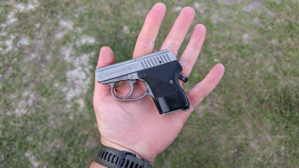 seecamp pistol in hand