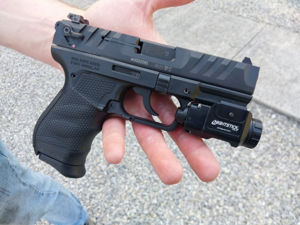 Walther PD380 pistol with weapon light
