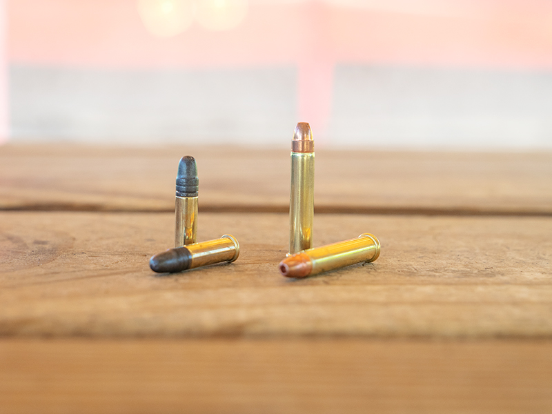 .22 WMR and .22 LR cartridges side by side fo comparison
