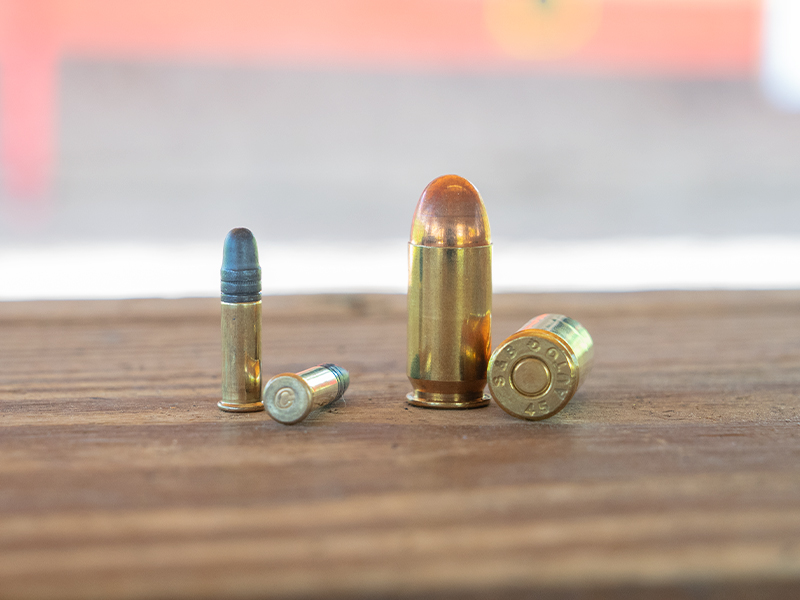 .22 LR and 9mm ammo cartridges, side by side for comparison