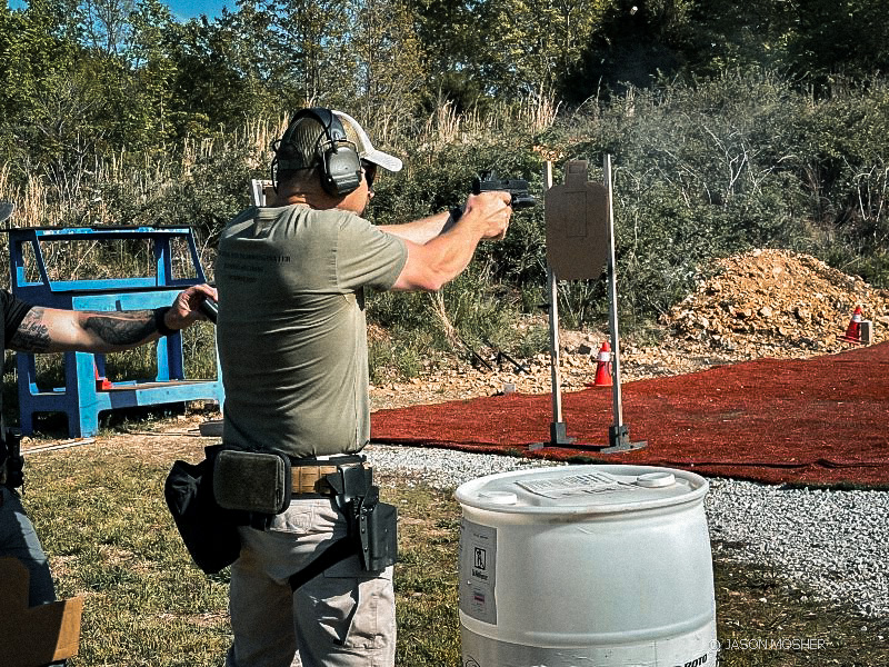 Running drills on the range.