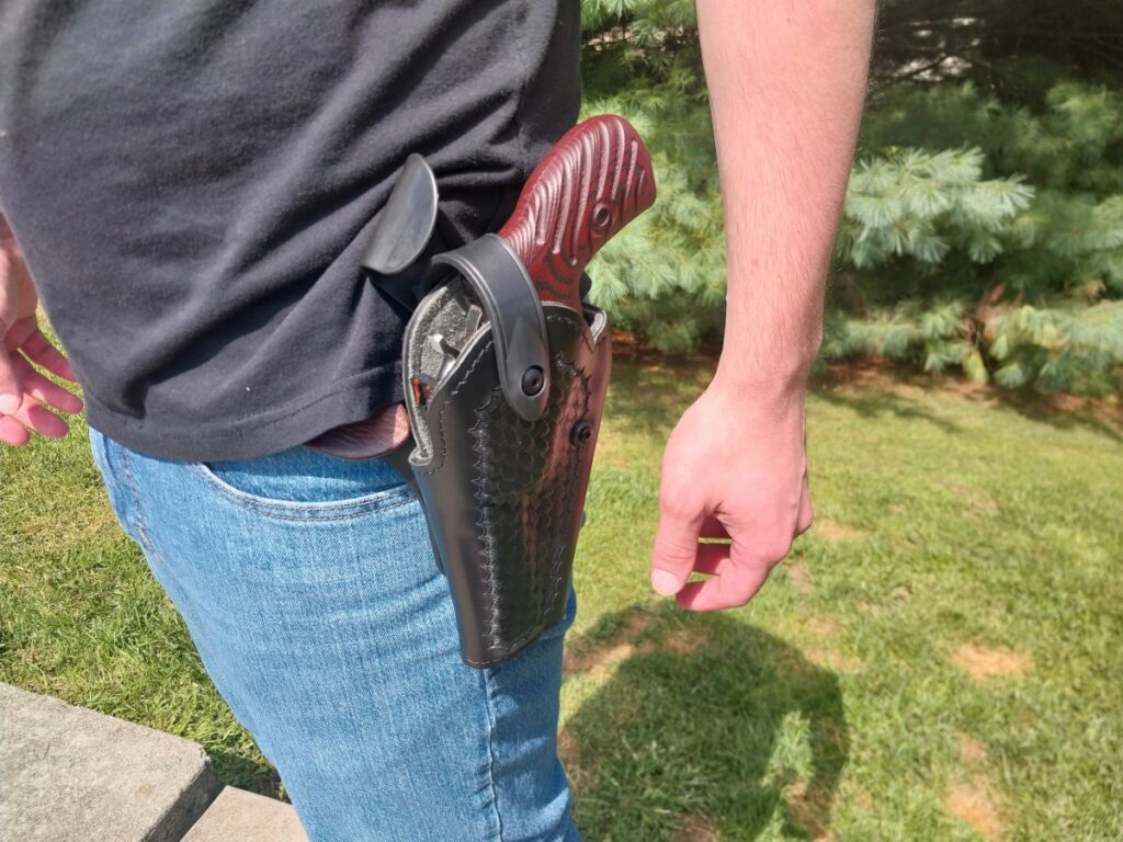 Open carried revolver in Safariland holster