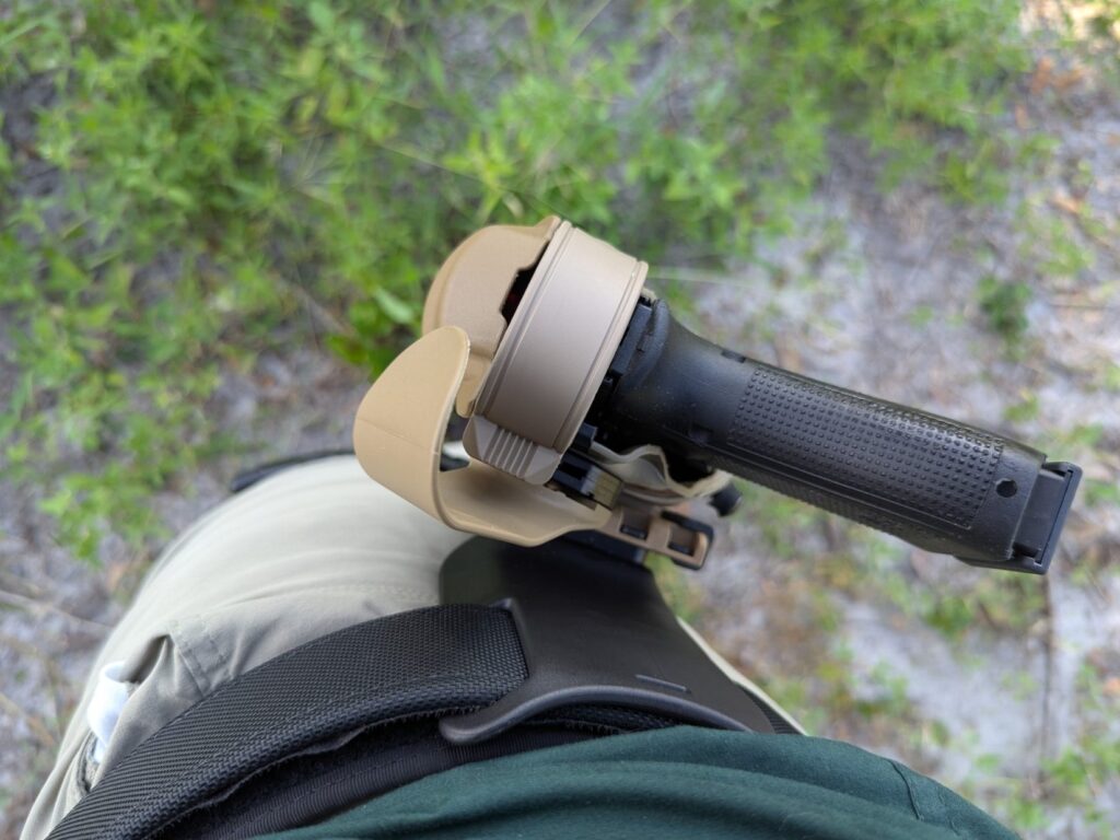 retention devices on Safariland Level 3 duty holster - top view