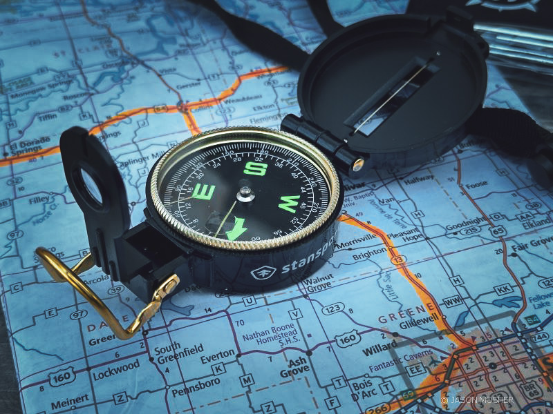 Compass on a map
