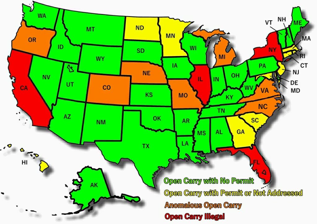 United States map showing open carry states