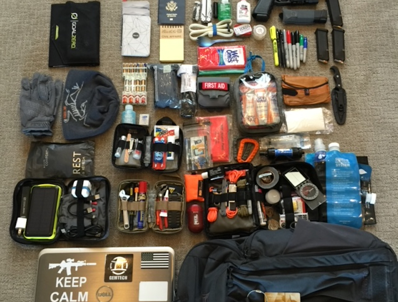 Bug Out Bag and items laid out 