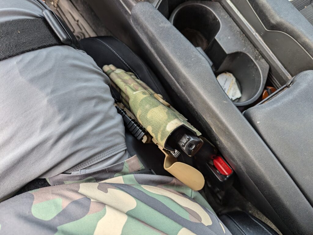 mid-ride duty holster in vehicle