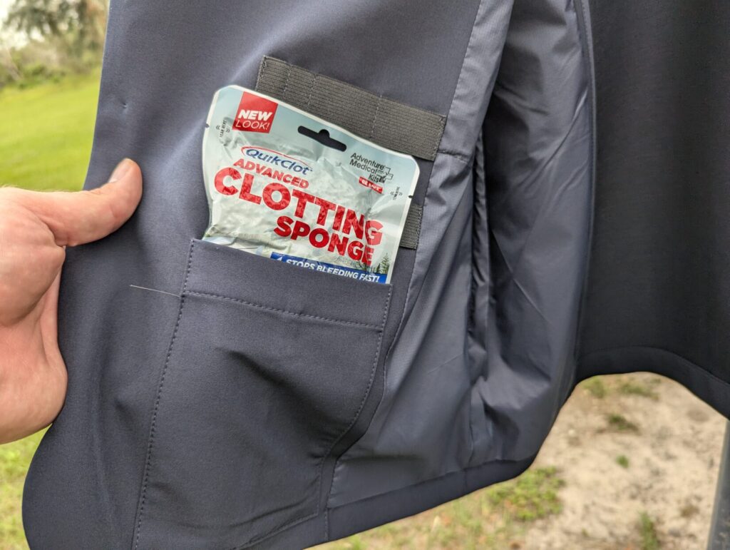 QuickClot package in blazer pocket