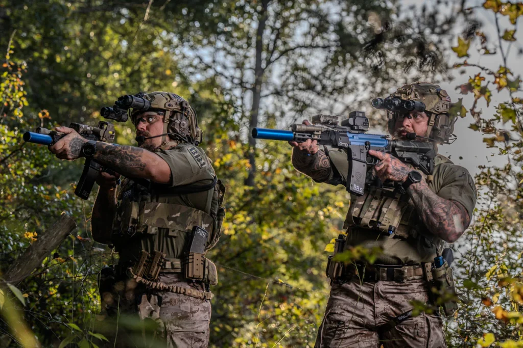 Kyle Morgan and Blake Cooke with Unit solutions training rifles