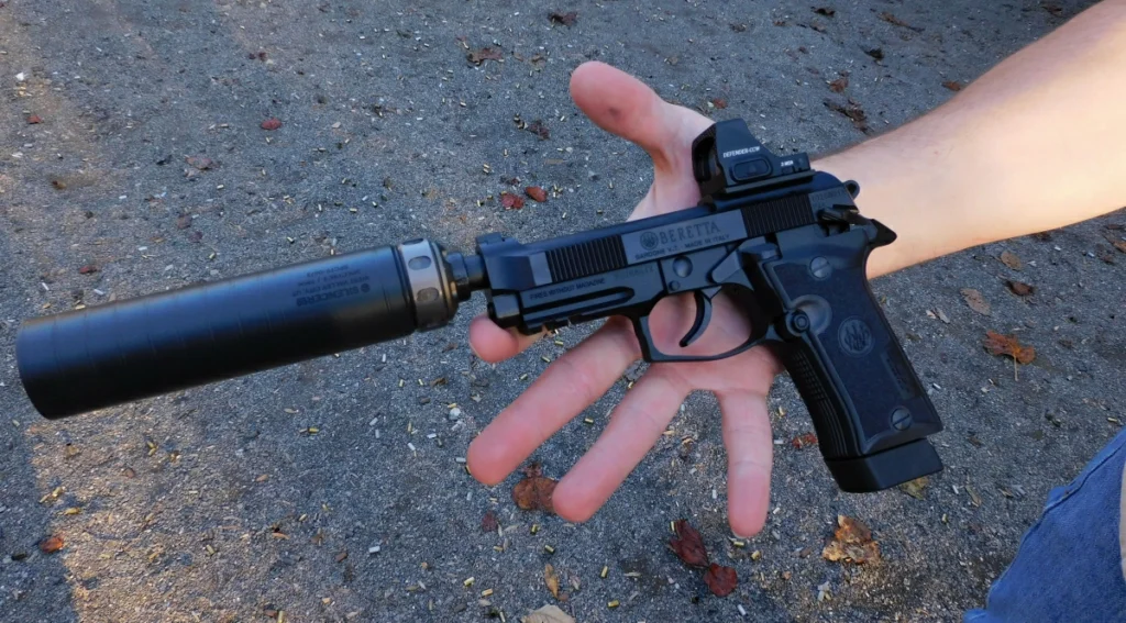 Beretta 80X Cheetah Tactical pistol with a SilencerCo Spectre 9 suppressor