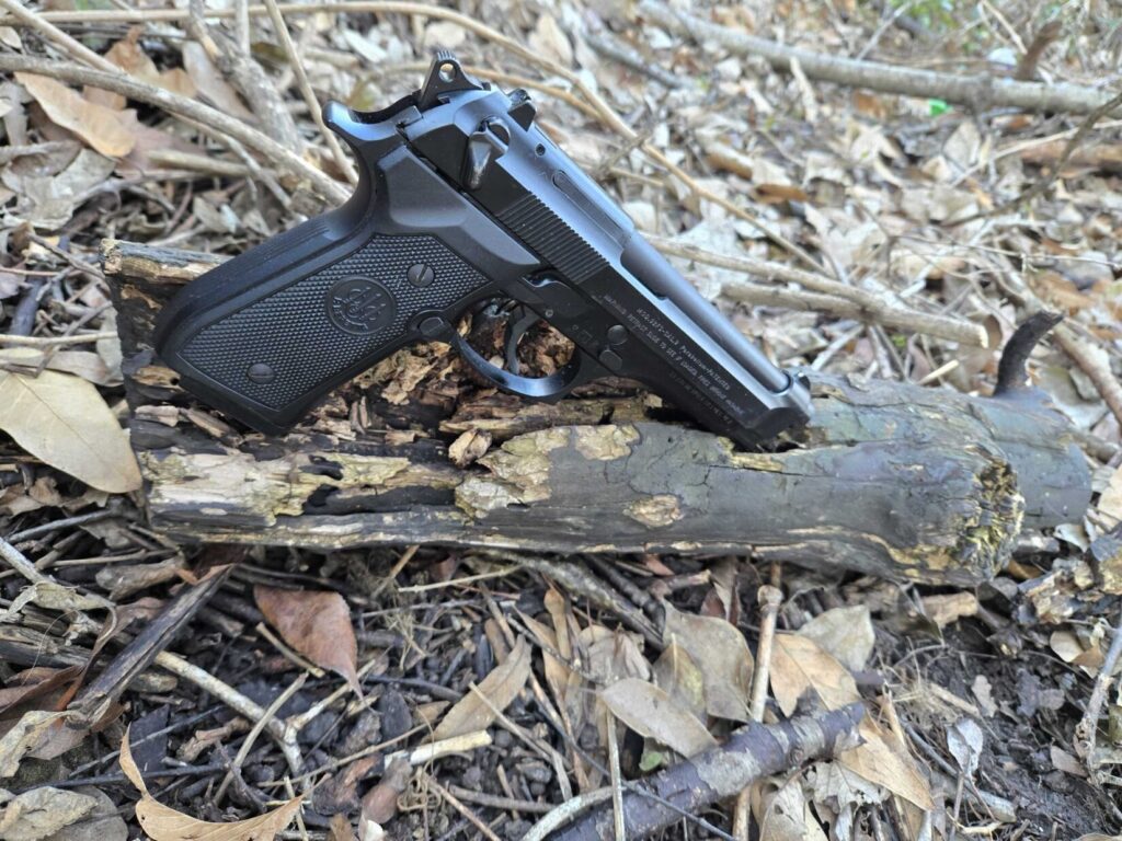 Beretta 92FS on log