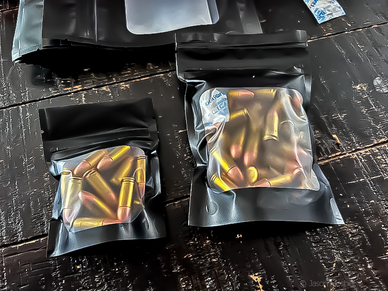 Ammo in a bag for handgun magazines.