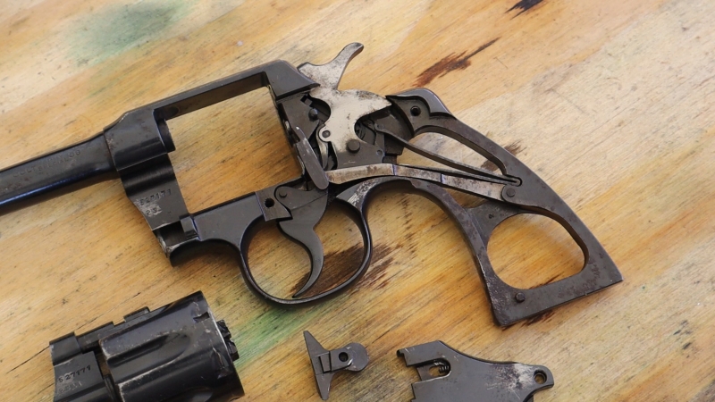 colt army special revolver frame, disassembled