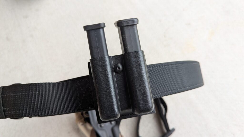 handgun magazines in Safariland model 79 double magazine pouch, on a belt