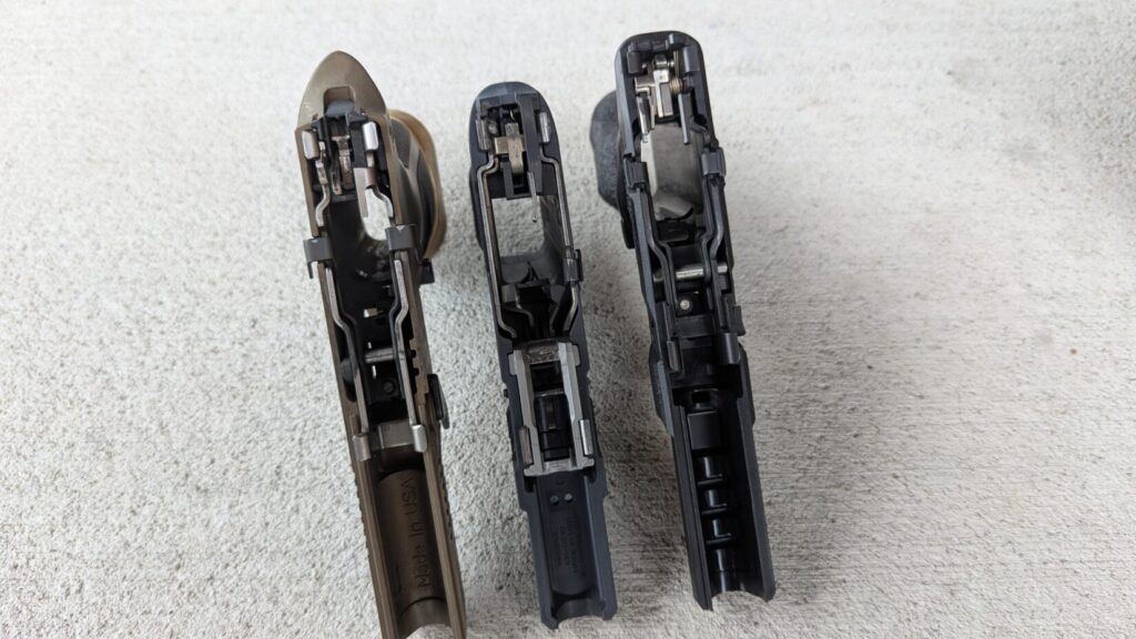 superior view of RXM, P320, and Echelon with tops off