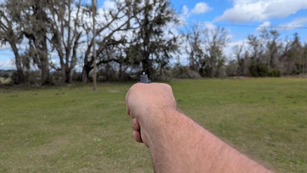 looking down the barrel at the XS Sights front sight on a S&W 432 PD