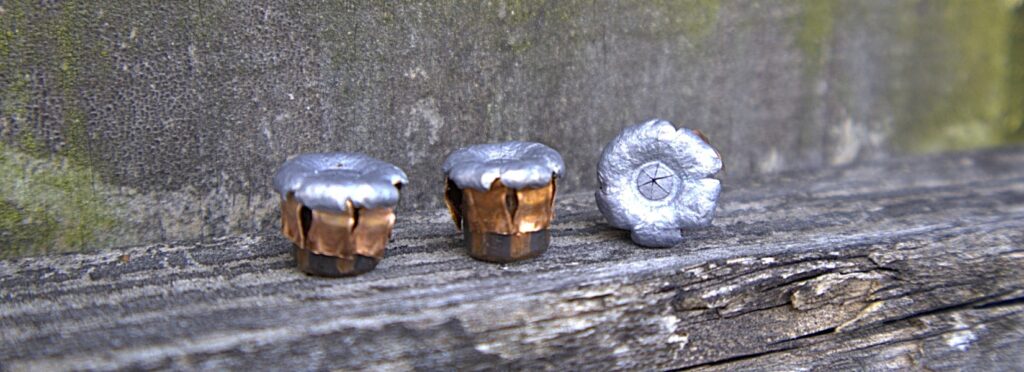 hollow point projectiles, expanded. Hornady critical defense, .380