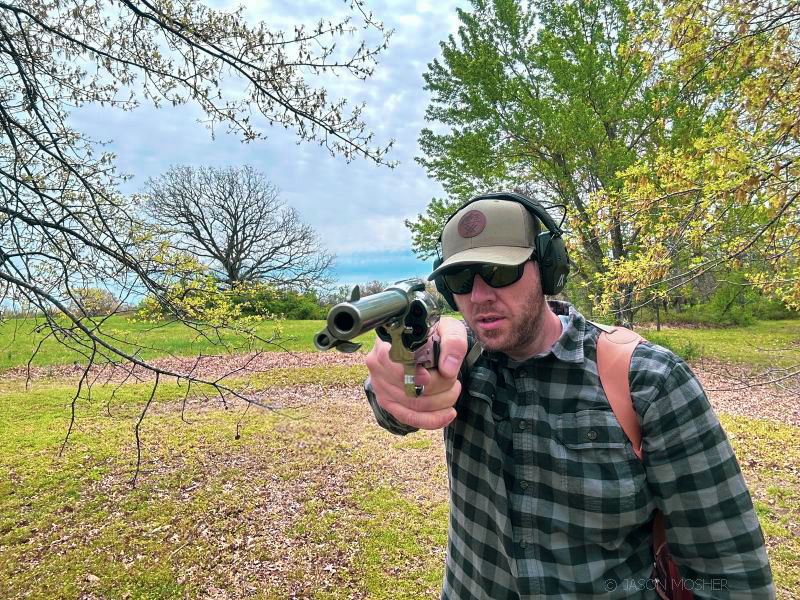 man shooting Ruger New Vaquero