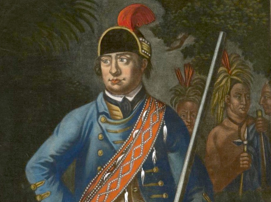 A color mezzotint of a representation of American colonial ranger Robert Rogers. There are no known likenesses of Rogers made from life. Thomas Hart (publisher); Johann Martin Will (artist), 1776. Cropped. (PHOTO: Public Domain)