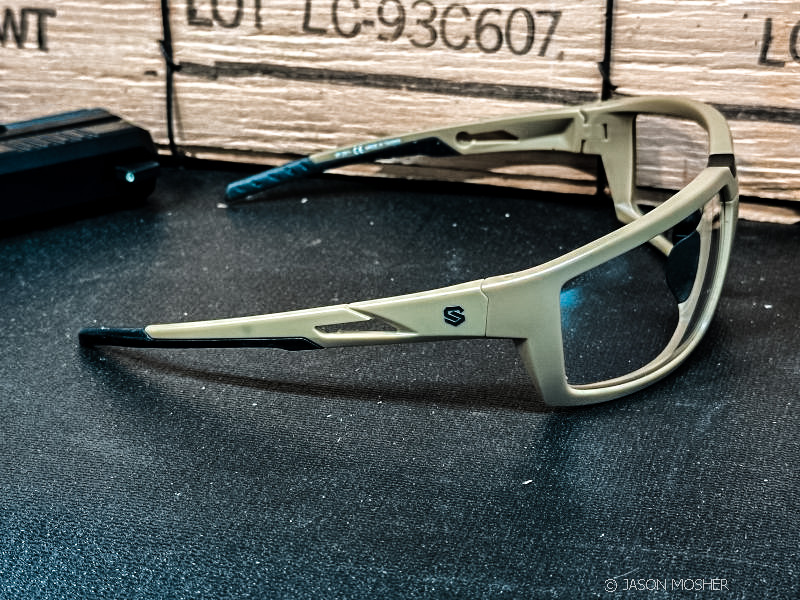 ShellShock Eclipse Glasses in front of wooden ammo case