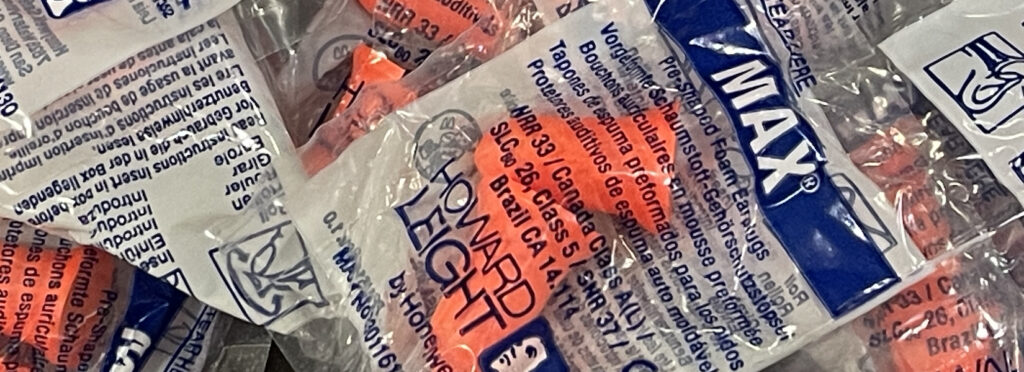 orange hearing Protection foamies in packages