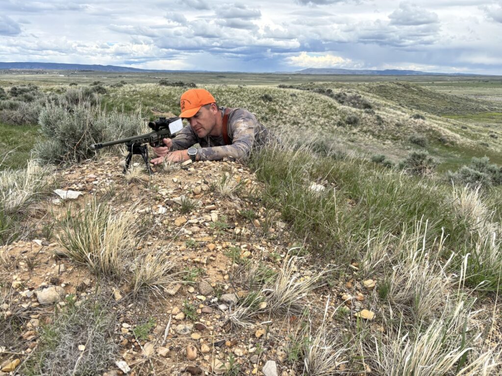 Prone position shooting an XP100.