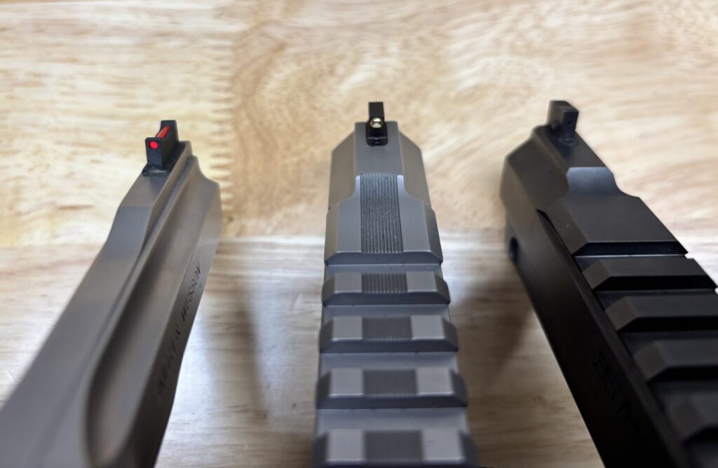 Fiber optics, gold bead, and partridge front sights.