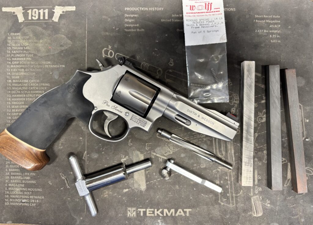 Common tools used for revolver tune up work.