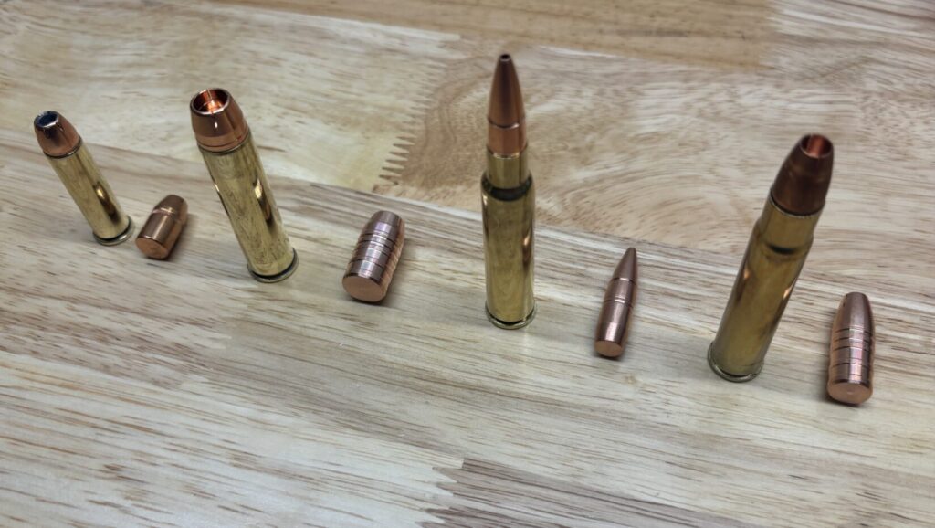Various handgun hunting projectiles and cartridges that I use.