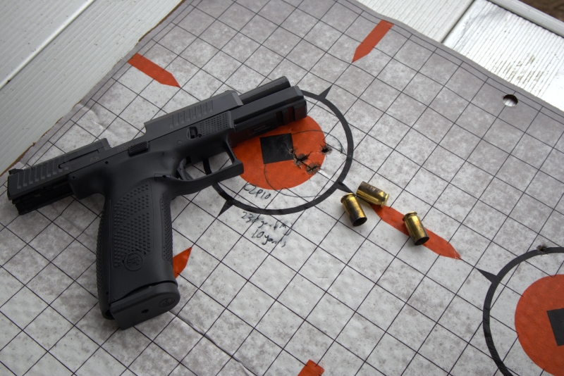 cz p-10 45 accuracy with iron sights at 10 yards. ammunition is winchester 230 grain fmj