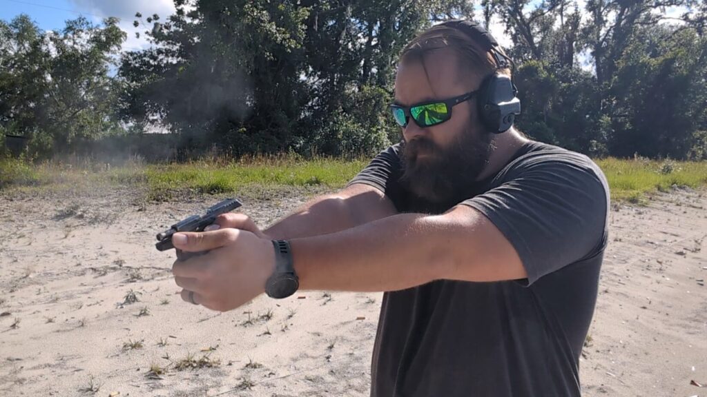 Man shooting the Georgia Backup Weapon Qualification with KelTec P32
