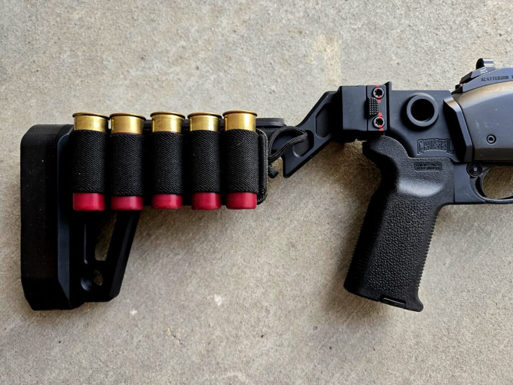 Spare shells should be carried where it is practical. 5 Shells are easily carried on the Chisel maching folding stock for the 870 shotgun.