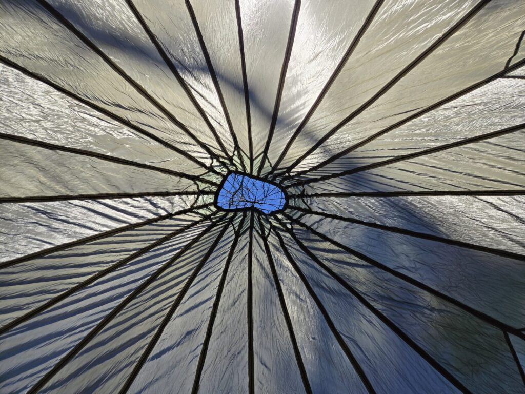 The inside of a military surplus parachute canopy