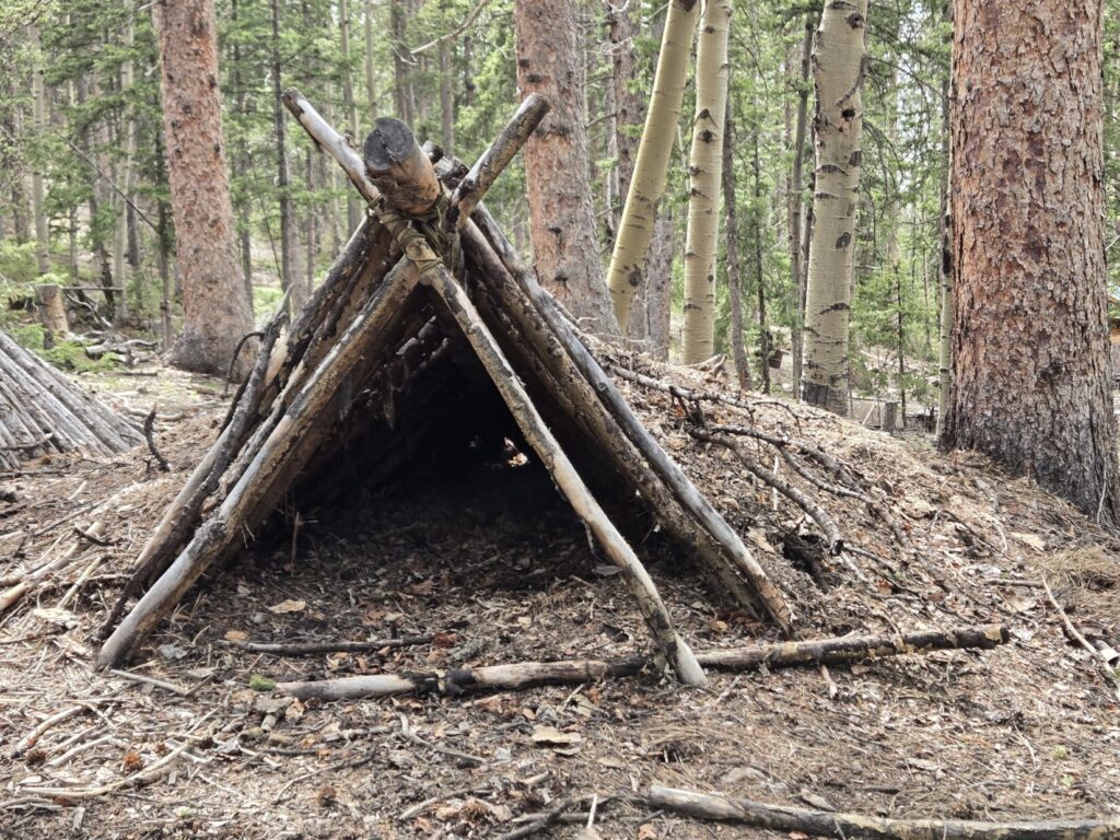 An A Frame survival shelter in Colorado.