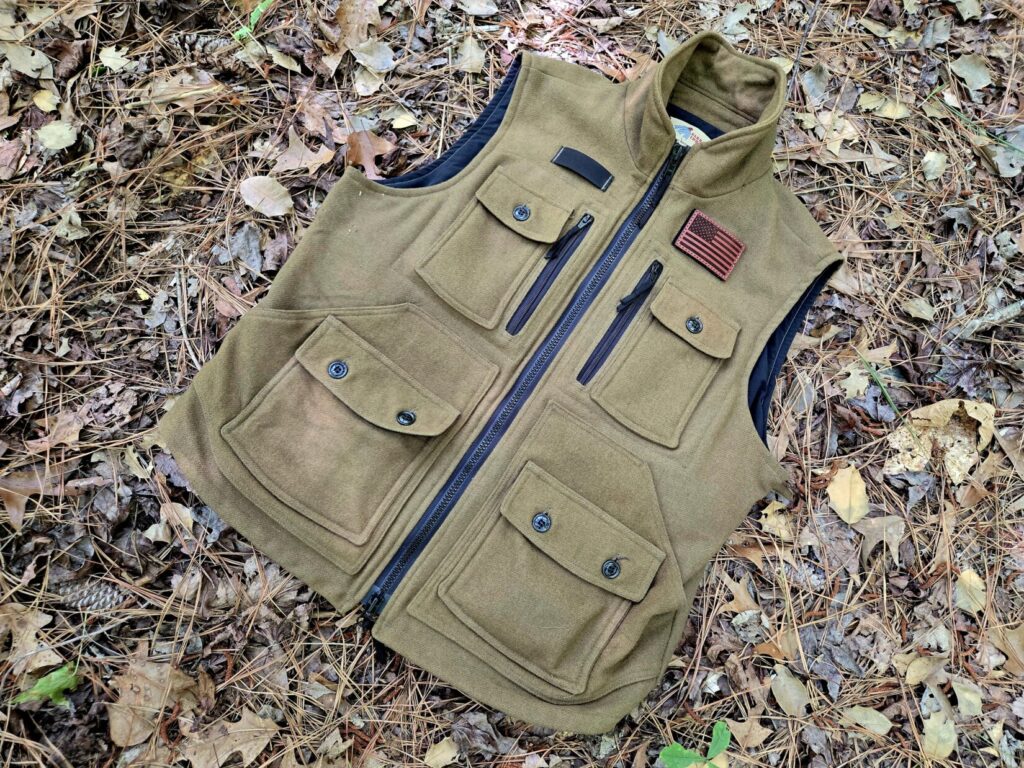 Sleeping Indian Estela Survival Vest in Olive Drab Wool