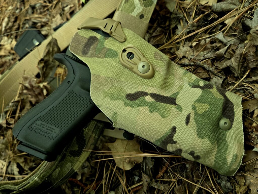 Glock 45 in a Safariland 6360 holster in Multicam